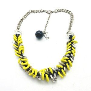 Kenneth Cole NY Signed Double Layer Yellow Silver Tone Round Links Pave Black